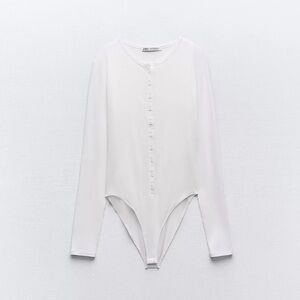 Zara White Long-Sleeve Snap-Front Bodysuit